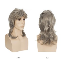 BUYOGET Mens Wig Brown Grey Mullet Wig 70s 80s Wigs for Men Sythetic 21 Inches Fancy Dress Rock Party Wigs for Cosplay Role-playing