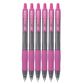 Pilot G2 Retractable Premium Gel Ink Roller Ball Pens Fine Point Fine Point (.7mm) Pink Ink 6-pk; Refillable & Premium Comfort Grip Bundle with Plastic Reusable Pouch