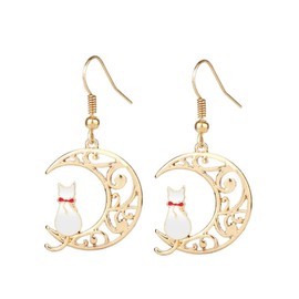 BESPORTBLE 1 Pair of Cat Moon Shaped Earring Hollow - out Fashion Earring Ear Jewelry for Women Girl (white Cat)