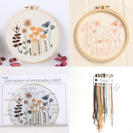 3 Sets of Beginner Embroidery Kits, Embroidery Starter Kits, Adult Women’s Hobbies, Including Cloth with Floral Patterns, Colored Threads, Needles, Hoops and Instructions…
