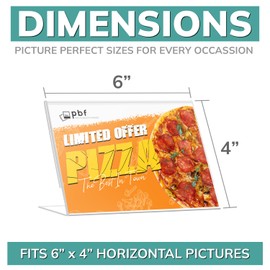 pbf 6x4 Acrylic Sign Holder | 6 x 4 Horizontal Stand Up Slanted Sign Holder | Acrylic Stands for Display | Clear Picture Frame, Menu Table Top Stand, Plastic Flyer Holder (6-Pack)