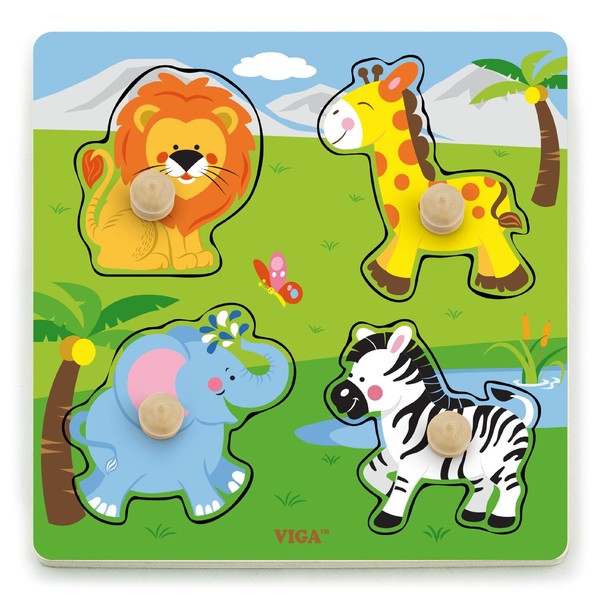 Viga Toys - 50840 - Big Wooden Knob Puzzle - Wild Animals