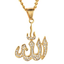 HIJONES Men's Women's Stainless Steel Islamic Muslim Allah Pendant Necklace with Zirconia, Stainless Steel