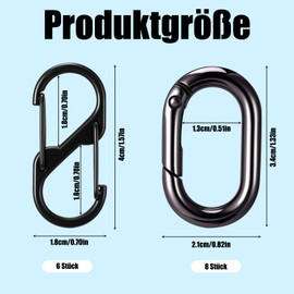 Newofview 14 Pieces Metal Carabiner Set, 6 Pieces S Carabiner Hooks Small and 8 Pieces 1 Inch Black Carabiner Mini for Outdoor Camping Home Hiking