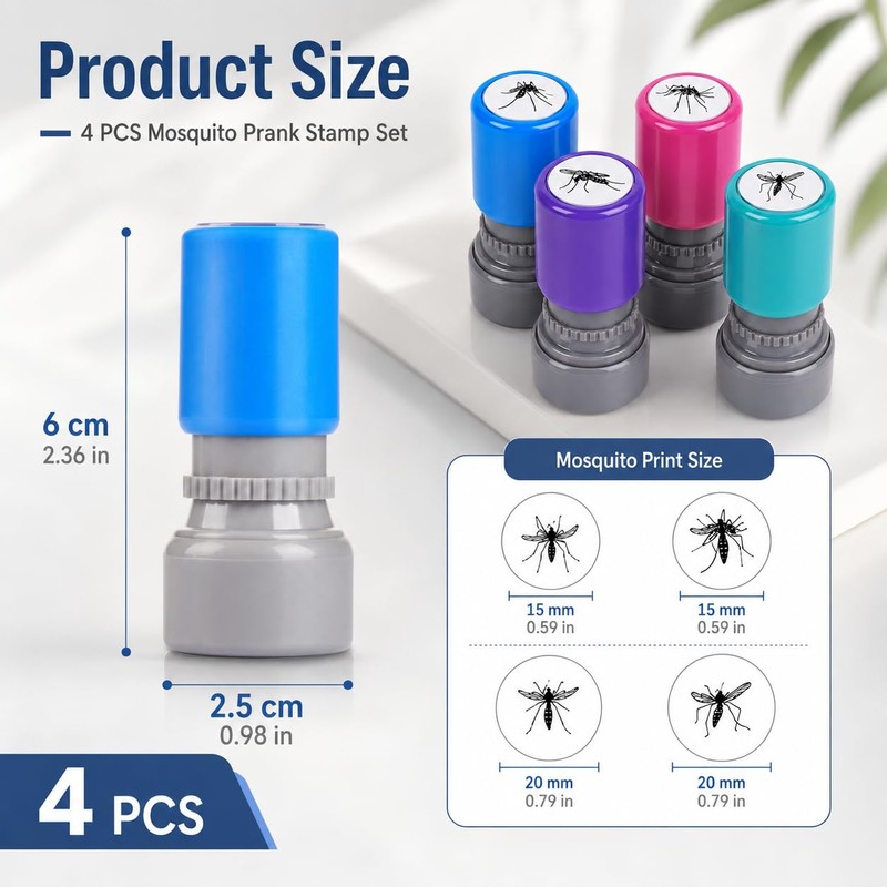 4 PCS Mosquito Stamp Prank Set, 4 Different Bug Patterns