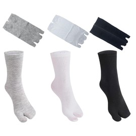 RANYAKE 6Pairs Split Toe Socks For Women Japanese Geta Cotton Socks Tabi Flip Flop Socks Cotton Split Toe Tabi Socks Elastic Womens Tabi Split Socks For Women(2*White+2*Grey+2*Black)