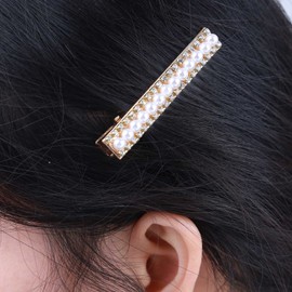 Inateannal Rhinestone Hair Clip Gold Pearl Crystal Hair Clip Barrette CZ Wedding Hair Clip Bling Rhinestone Bridal Hair Headpiece Accessories for Women and Girls