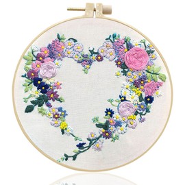 Maydear Embroidery Kit for Beginners Adults with Flower Pattern, Cross Stitch Kits, French Stamped Embroidery Starter Kit Including Embroidery Hoop Color Threads and Embroidery Scissors