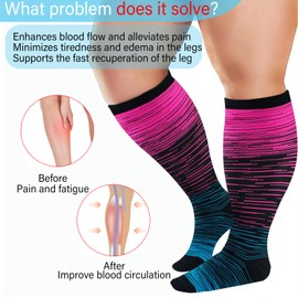 4 Pairs Plus Size Compression Socks for Women and Men 20-30 mmHg, Wide Calf Stockings Best Support for Circulation, Running
