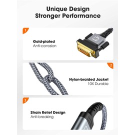 Snowkids HDMI to DVI,Sturdy Braid HDMI to DVI Cable 3.3FT [1080P 60Hz] Bi-Directional Dual Link DVI-D 24+1,DVI-I 24+5 to HDMI Cord Male to Male