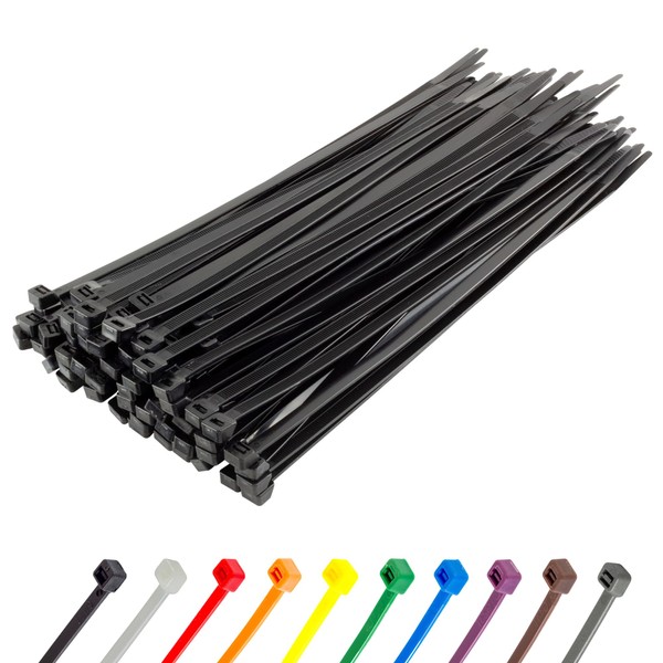 Gocableties Heavy Duty Long Black Cable Ties, 300mm x 7.6mm,