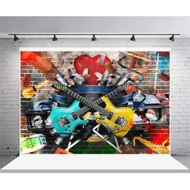 AOFOTO 7x5ft Rock Music Photography Background Grunge Graffiti Brick Wall Backdrop Punk Fashion Vocal Concert Scene Stylish Trendy Boy Girl Artistic Portrait Party Decor Photo Studio Props Wallpaper
