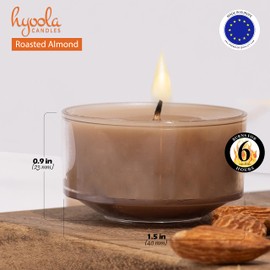 HYOOLA Scented Tealight Candles - Clear Cup - Roasted Almonds Tealight Candles Scented - 6 Hour Burn Time - 15 Pack - European Made