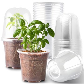 RooTrimmer 6 Inch Clear Nursery Pots with Humidity Dome, 15 Pack Durable Seed Starting Pot with Drainage Holes, Transparent Plastic Plant Seedling Pots for Indoor Gardening Plants