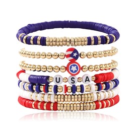 Long tiantian America 250th Birthday Bracelet Red White Blue Patriotic Bracelet Stack American Flag Independence Day 4th of July 250 Years Anniversary Accessories