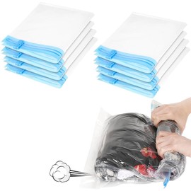 iDopick 8 Pack Compression Bags for Travel,Cream Roll Up Space Saver Bags Reusable Seal Clothes Bags,No Pump Needed Vacuum Storage Bags for Luggage, Suitcase, Backpack, Travel Essentials (40x60cm)