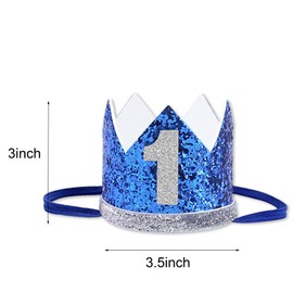 Sundecor - Corona de primer cumpleaños para niño, número 1 con purpurina, decoración para el primer cumpleaños, diadema con sombrero de príncipe, estilo brillante, tiara, corona para tartas, accesorio