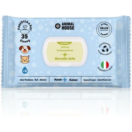 Animal House Scented Wipes 35 Pack: Hypoallergenic and Biodegradable Wet Wipes for Daily Cleaning of Dogs and Cats (35, Marseille Soap)