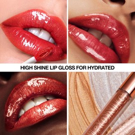 Ofanyia Hyaluronic Acid Lip Gloss, Shimmer Plumping Liquid Lipstick, Moisturizing Long-lasting Smooth Texture Lifter Lip Gloss with Heart Brush (06#)