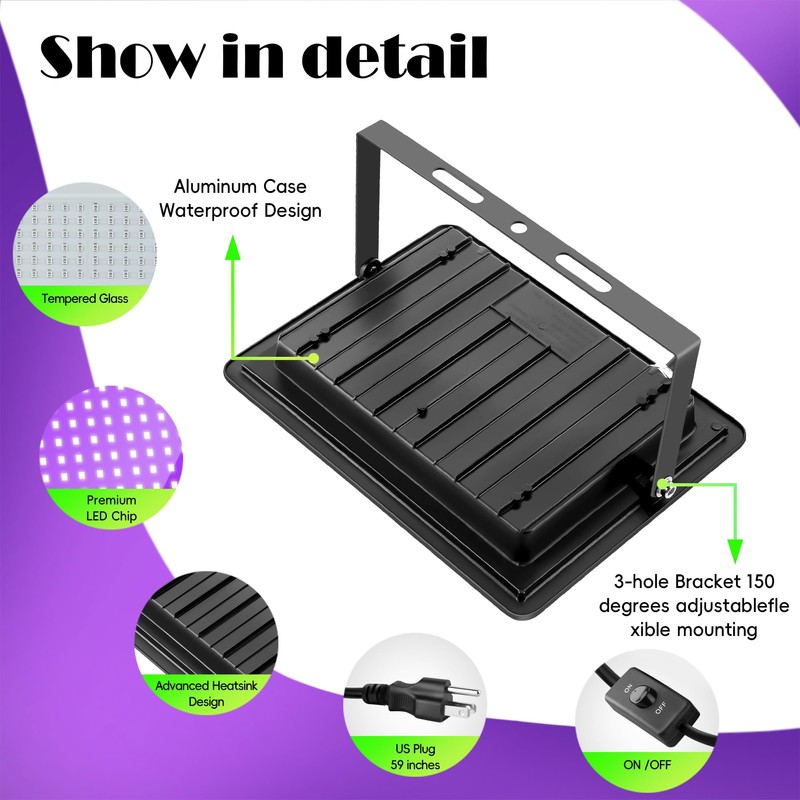 3 Pack 200W LED Black Lights, Blacklight Flood Light with