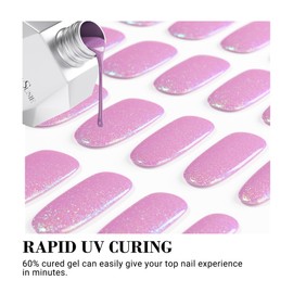 MelodySusie 30PCS Semi Cured Gel Nail Strips (Purple Glitter), Works with Any Nail Lamps, Salon Quality, Long Lasting, Easy to Apply and Remove, Includes 2 Prep Pads, Nail File and Wooden Stick