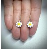 Daisy Flower Dangly Earrings .925 Sterling Silver Dangle Drop