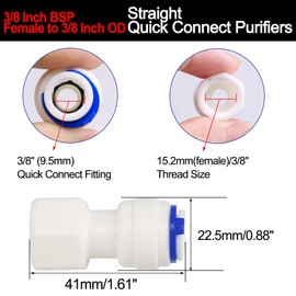 sourcing map 3pcs 3/8 Inch BSP Female to 3/8 Inch OD Straight Quick Connect Water Purifiers Tube Fittings Push Connector Water Hose for RO Reverse Osmosis System