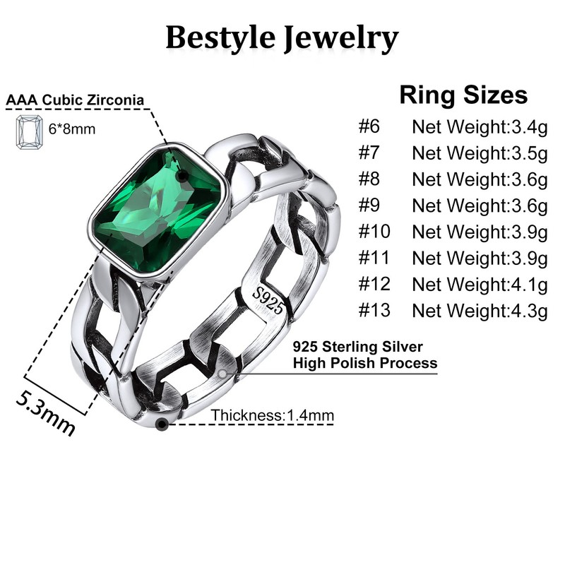 Bestyle Men's Band Ring 925 Sterling Silver Curb Chain Finger