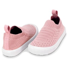 Jan & Jul Girls Toddler Shoes, Knit Sneakers, Flexible Soft Soles (Pale Pink, US Size 8)