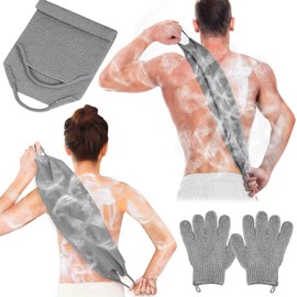 Exfoliante corporal de nylon y guantes de baño grises Anezus