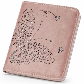 KITEVIUN Wallets for Women RFID Blocking Slim Bifold Womens Wallet Mini Compact with Zipper Butterfly Design Wallet Women Pink