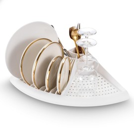 Elfzone Dish Drying Rack - Plastic Corner Kitchen Dish Drying Rack,Multipurpose Sink Counter Storage Rack for Household