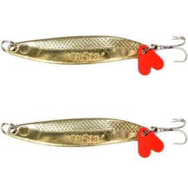 PRO FILSTAR Asymmetrical Trout Spoon Gold Set of 2 - Engraved Treble Hook Trout Bait - Blinker Trout & Predator Fishing Lure Set - Catfish & Pike Fishing Bait - Artificial Bait Wobbler (7.4 cm/10 g)