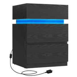 VASAGLE Nightstand with LED Lights, Adjustable Light Colors, Bedside Table, Side Table with 3 Drawers, Modern Style, 13.8 x 15.7 x 21.7 Inches, Ebony Black ULET630T58