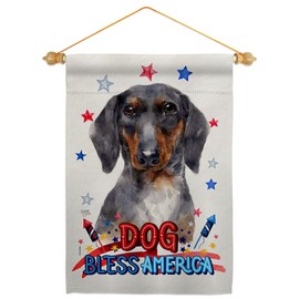 Breeze Decor Patriotic Black Tan Dachshund Garden Flag-Set Wood Dowel Dog Puppy Spoiled Paw Canine Fur Pet Nature Farm Animal Creature House Banner Small Yard Gift Double-Sided, Made in USA