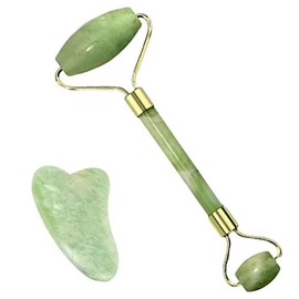 OUDQFCJ Natural Gua Sha Massager and Jade Roller Set for Anti-Ageing Wrinkle Reduction Face Slimming and Firming Face Massage with Natural Jade Roller