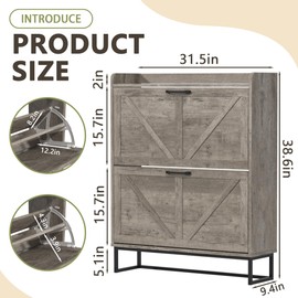 VINYUSE Shoe Cabinet with 2 Flip Drawers, Slim Shoe Organizer Cabinet for Entryway, Space-Saving Entryway Shoe Storage, Freestanding Narrow Organizer Rack with Legs, Vintage Gray