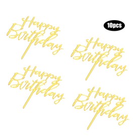 Adornos Acrílicos para Tartas, 10 Piezas de Banderas para Tarjetas de Feliz Cumpleaños, Adornos para Cupcakes para Fiesta de Cumpleaños, Adornos para Tartas de Boda, Oro