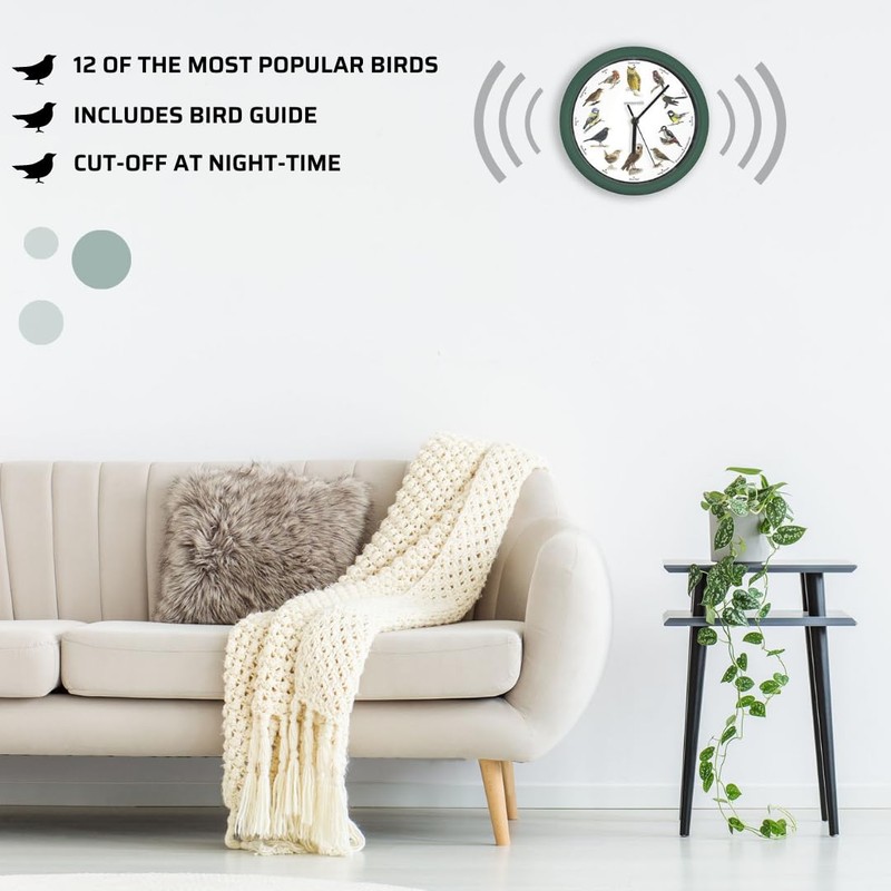 STARLYF Wall Clock Birdsong Clock, Original, With 12 native songbirds,