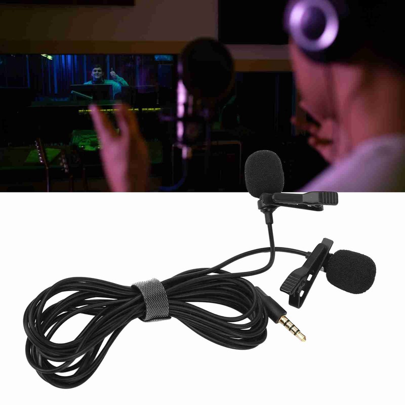 Black Double Head Lavalier Lapel Microphone No Driver Installation Required