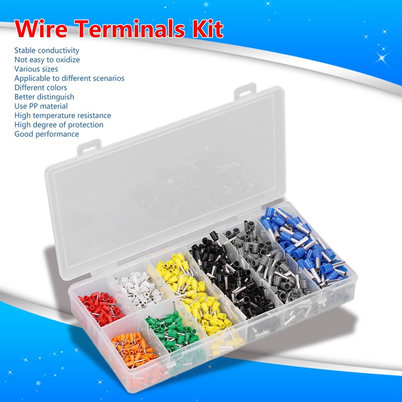 1000Pcs Wire Ferrules Terminals Kit Brass PP Ferrules Crimping Kits