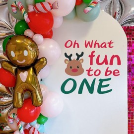 ZAIBIANHAO Oh What Fun It is to Be One Wall Decal - First Birthday Backdrop Decor,Little Reindeer Xmas Garland,Merry Little Christmas Decorations,Santa Stickers Party Supplies (oh What Fun Decal)