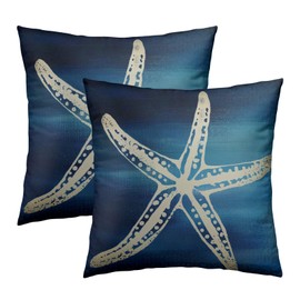 Summer Beach Teal Blue Pillowcase Set of 2 Sea Coastal Coral Navy Blue Decor Throw Pillows Square 18x18 Inch Starfish Ocean Farmhouse Pillow Cushion Covers for Home Living Room Bed Sofa Outdoor Couch