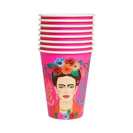 Talking Tables Lot de 8 Gobelets en Papier Rose Bohemien, Frida Kahlo | Recyclable, Sans Plastique | Pour l'été, Anniversaire, BBQ, Celebration