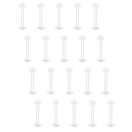 Crdifu 20pcs Clear Lip Studs Labret Bars Retainers 6/8/10/12mm Transparent Flexible Helix Tragus Bars Piercing