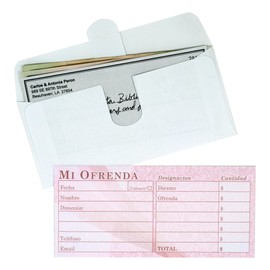 Sobres de Diezmos y Ofrendas, Borgoña, 4 Líneas de Designación en Blanco, Formulario información de Visitante (125, 250, o 500)