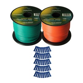 Harmony Audio Primary Single Conductor 16 Gauge Power or Ground Wire - 2 Rolls - 200 Feet - Green & Orange for Car Audio/Trailer/Model Train/Remote