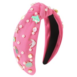 Gmmidea Ocean Knotted headband for Women Girls Starfish Seashell Jellyfish Fish Dolphin Decor Headband Pearl Rhinestone Jeweled Hairband Summer Beach Hair Accessories Holiday Gifts