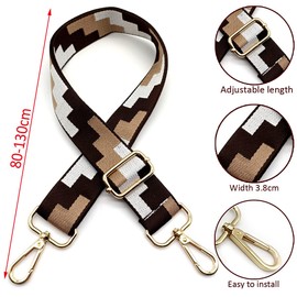 Adjustable Shoulder Strap for Bags, Brown, Bag Straps for Changing, Bag Strap Wide with Carabiner Gold, 80-130 cm Carry Strap, Bag for Women, Shoulder Straps, Modern Handbag, 3.8 cm, 49
