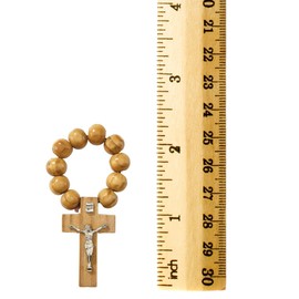 Needzo Wooden Rosary Ring, Catholic Cross on Devotional Prayer Beads, Religious Handout and Gifts, Pack of 3
